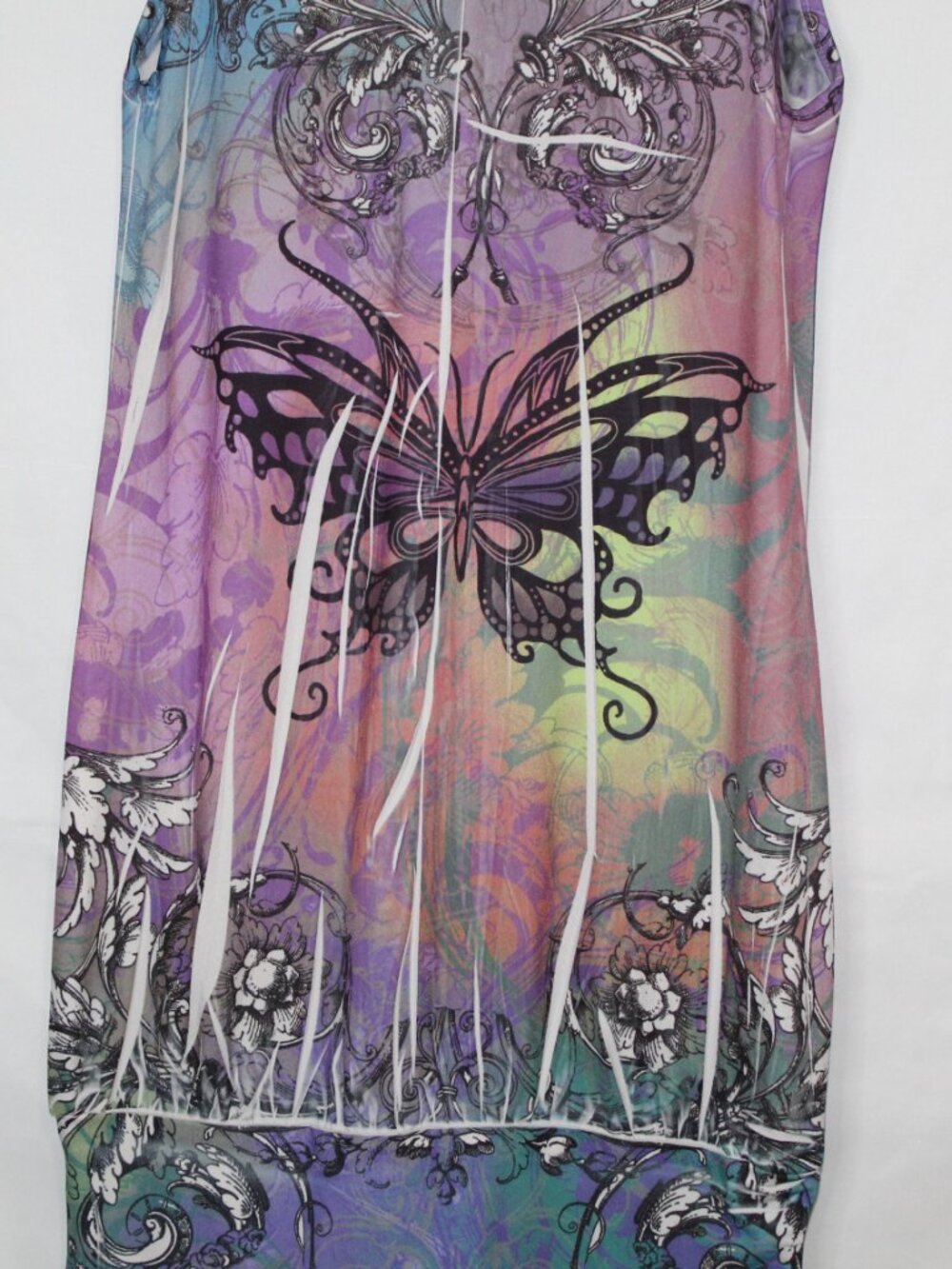 Y2K tattoo print tie dye bubble hem jersey shore colorful club dress L - Picture 9 of 10